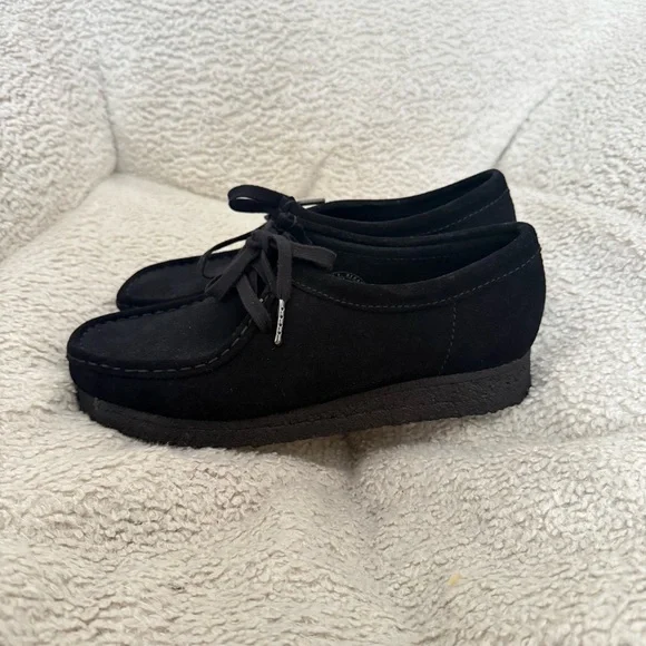 Clarks Originals Wallabee Loafer Black Suede Shoes Womens Size 8M Crepe Sole